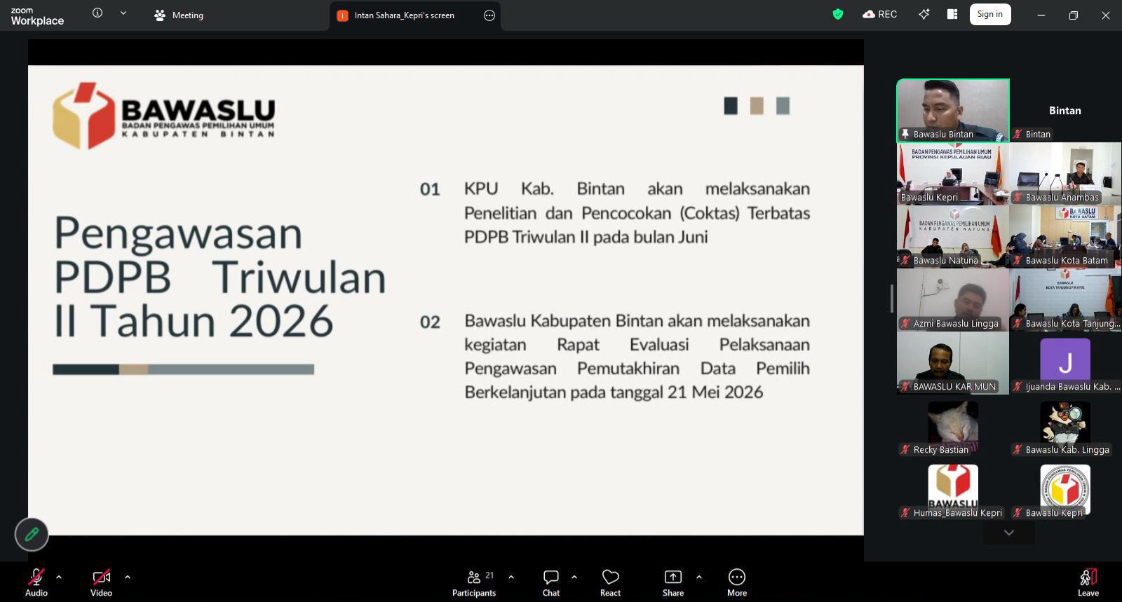  Bawaslu Bintan paparkan agenda pengawasan PDPB dan Pengawas Partisipatif di Rakor HP2H Bawaslu Kepri, Senin (11/5/2026)/Foto: Pemberitaan Bawaslu Bintan