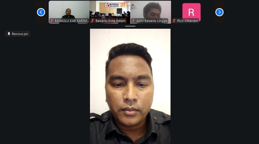 Koordinator Divisi Hukum, Pencegahan, Partisipasi Masyarakat dan Huamas, Iskandar memparkan di Rakor Kepri secara daring, Senin (8/6/2026)/Foto: Pemberitaan Bawaslu Bintan