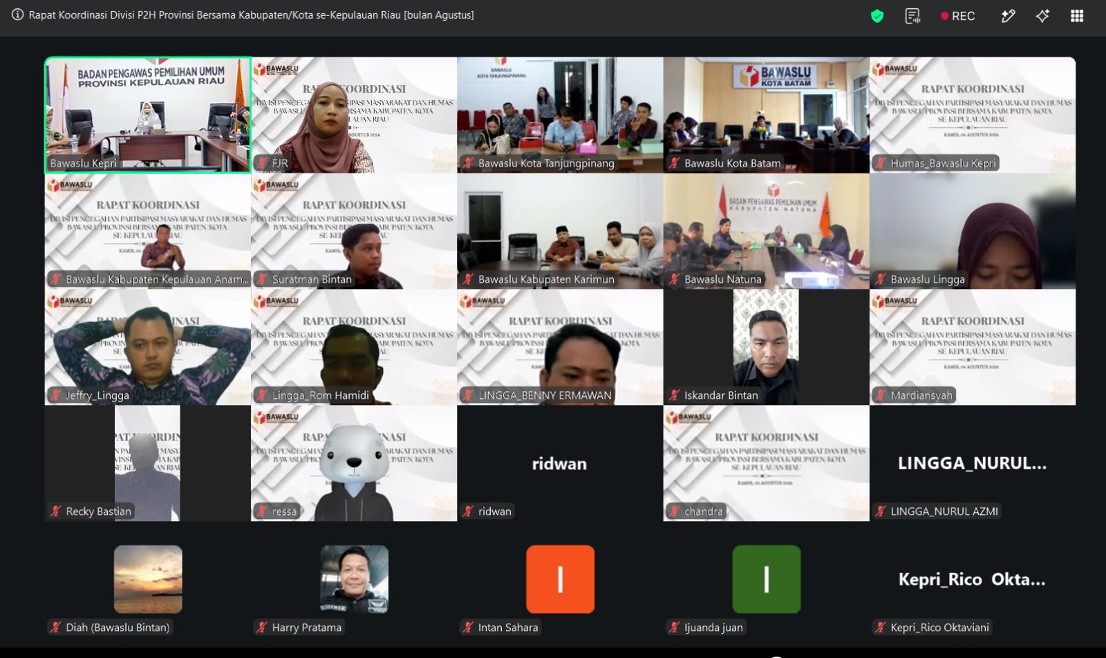 Bawaslu Bintan mengikuti Rakor Divisi P2H Bawaslu Kepri secara daring, Kamis (6/8/2026), membahas evaluasi PDPB dan pengawasan Agustus/Foto: Pemberitaan Bawaslu Bintan