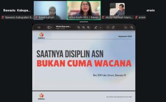 Bawaslu Kabupaten Bintan mengikuti sosialisasi Peraturan Disiplin, Pemberhentian, dan Upaya Administratif Aparatur Sipil Negara serta Pendelegasian Cuti ASN yang digelar Bawaslu RI secara daring, Jumat, 4 September 2026/Foto:Pemberitaan Bawaslu Bintan